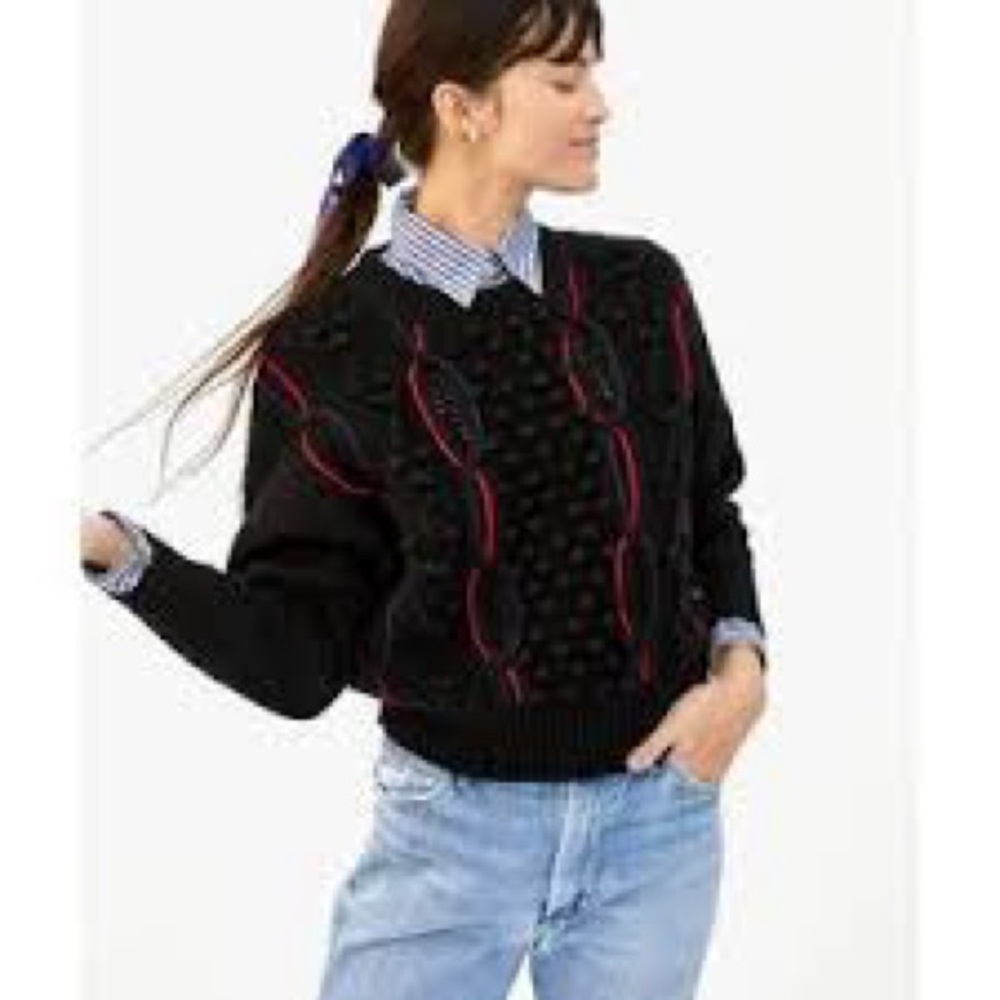 Clare V Black and Red Textured Sweater - Picture 2 of 7